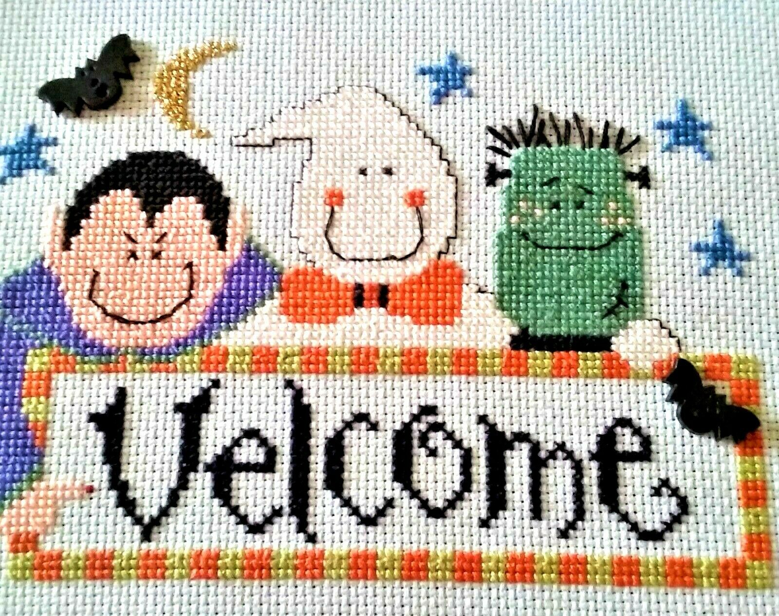 Velcome! Lizzie Kate Halloween Completed Cross Stitch Vampire Ghost & Monster