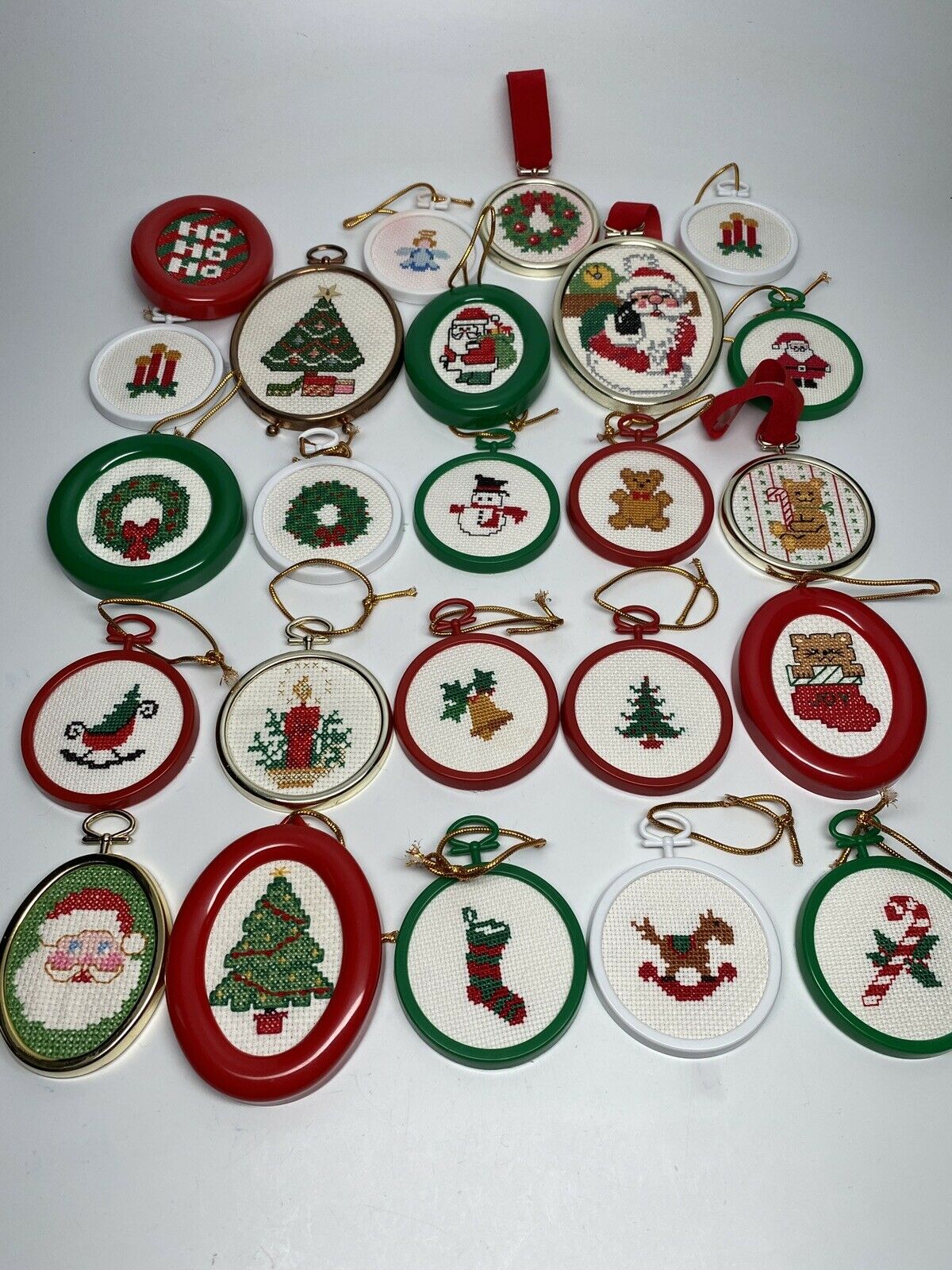 Vintage Completed Framed Mini Cross Stitch Christmas Ornaments Lot 24