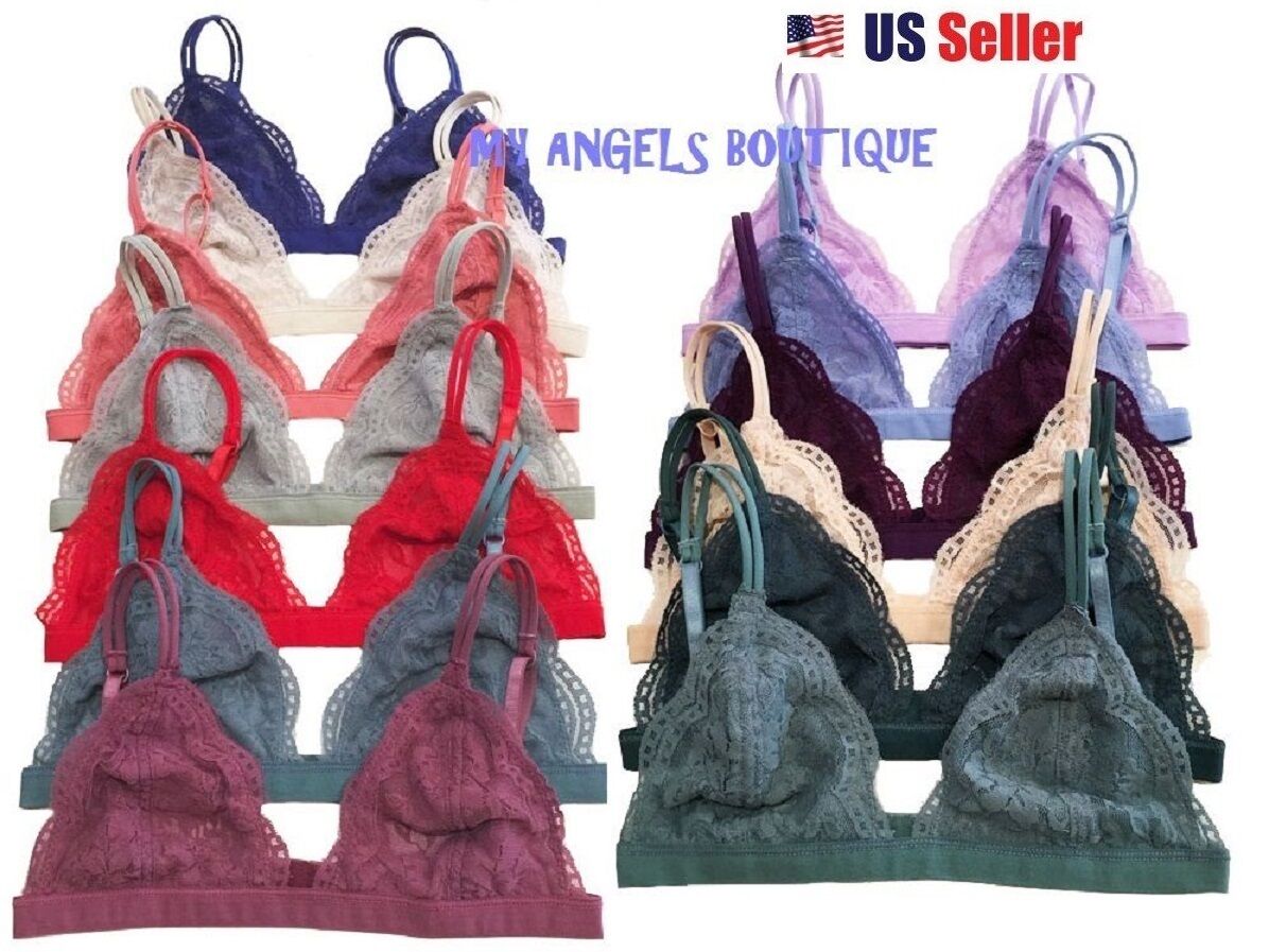 1, 2 Set Floral Sheer Lace Triangle Bralette Bra Bustier Crop Top Mesh Lined