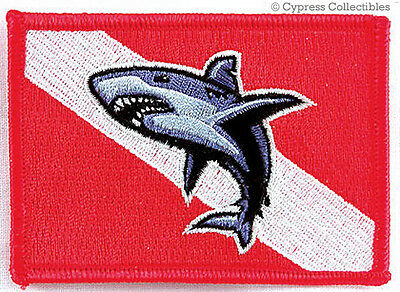 Scuba Diving Great White Shark Diver Down Embroidered Patch Iron-on Red Emblem