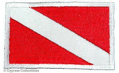 Diver Down Flag Embroidered Scuba Diving Patch - White Border Iron-on Applique