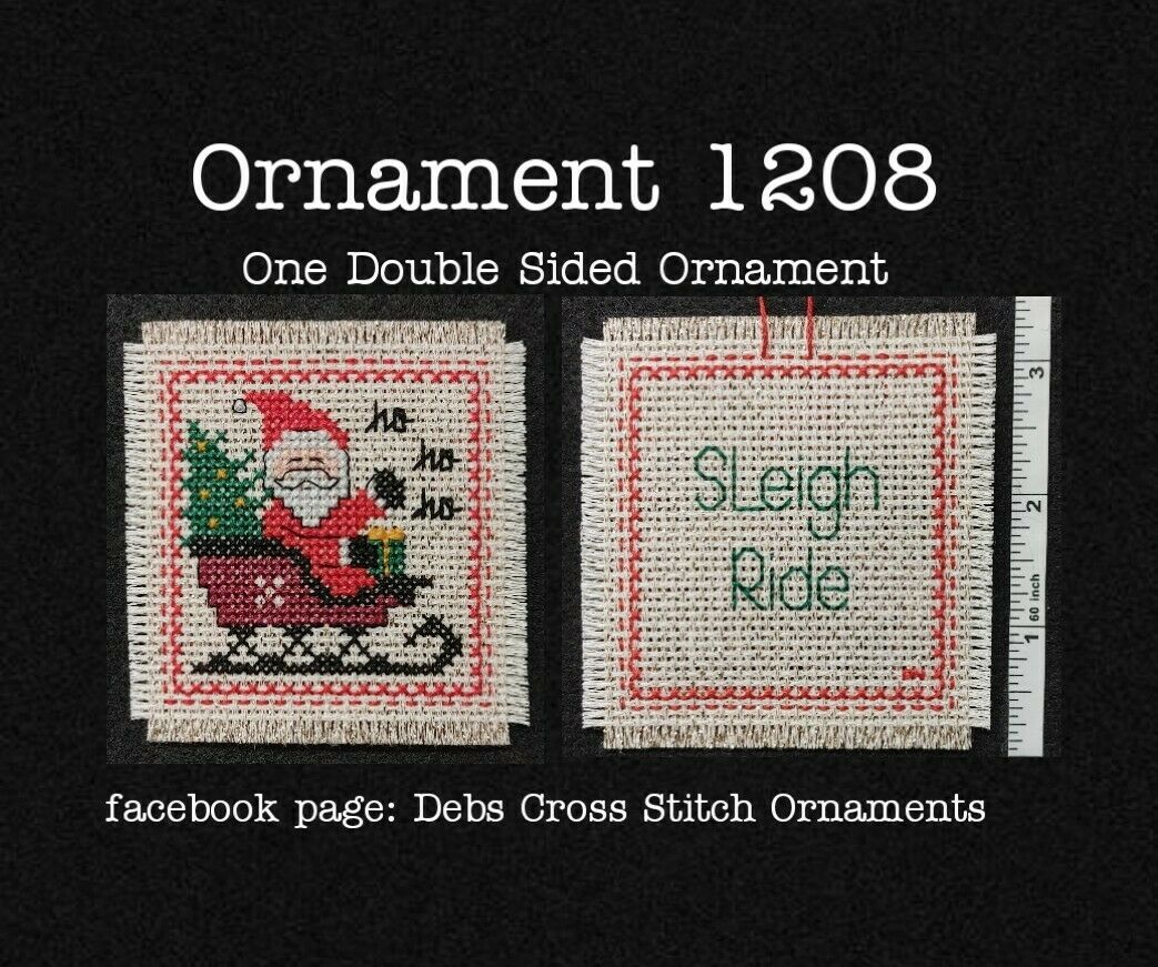 1208 Santa Sleigh Christmas Finished Cross Stitch Ornament Completed