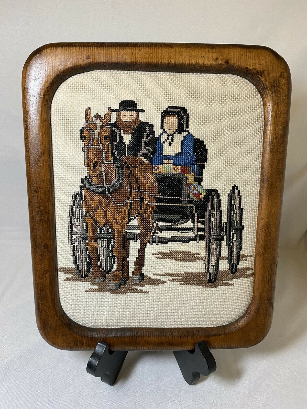 Vintage Completed Framed Amish Cross-stitch Gentle People Design Kit 11”x9”x3/4”