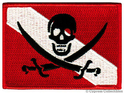 Scuba Diving Pirate Flag Patch Iron-on Jolly Roger Embroidered Diver Down Skull