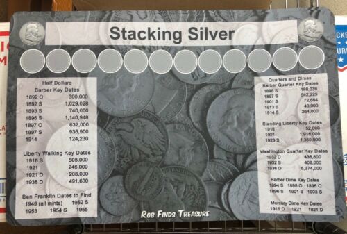 11" X 17" Silver Stack Coin Roll Hunting Mat - Rubber Backed And Safe For Coins!