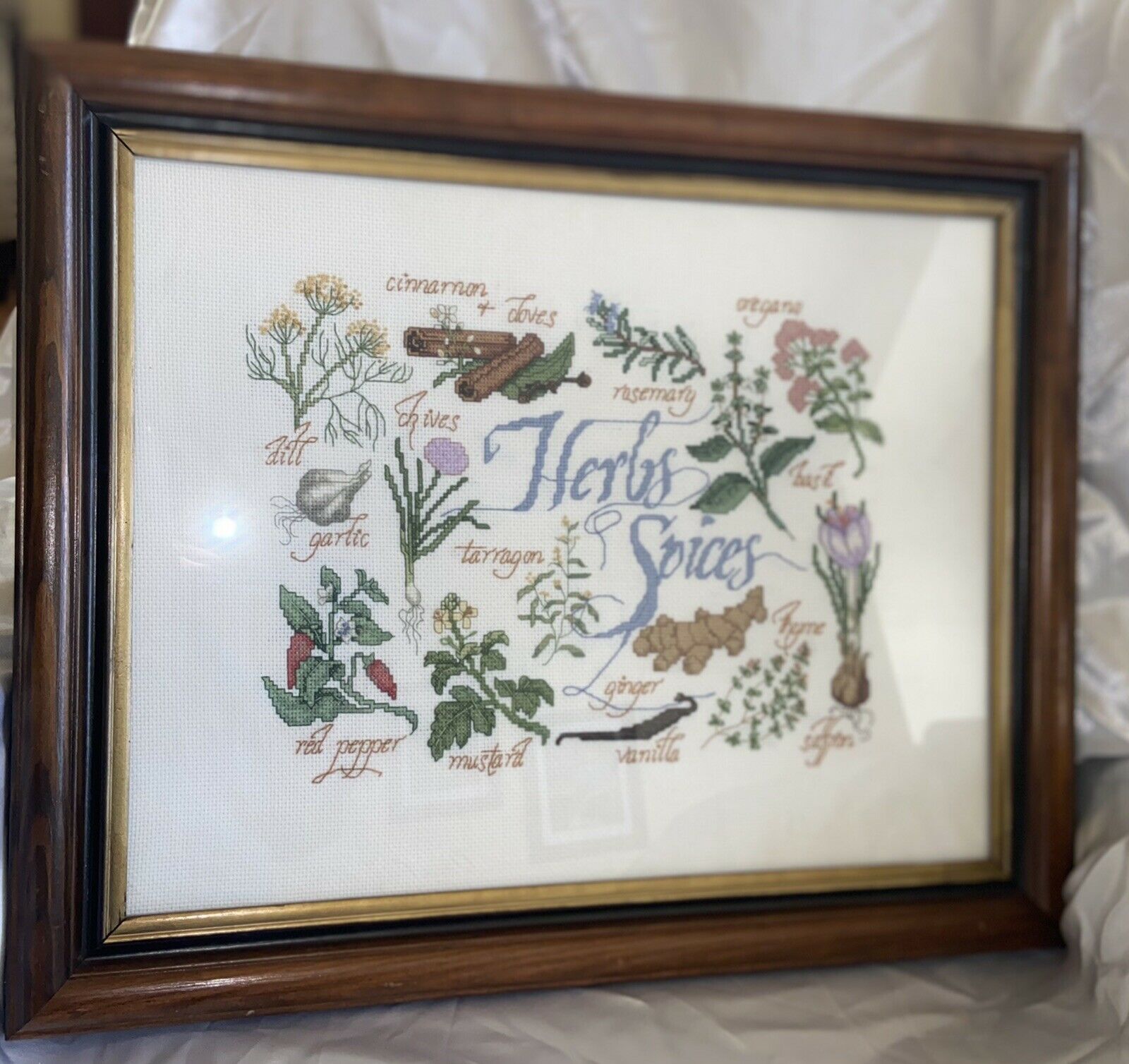 Completed Cross Stitch Framed Jana Lynne “herbs & Spices” 17 1/2 C 21 1/2