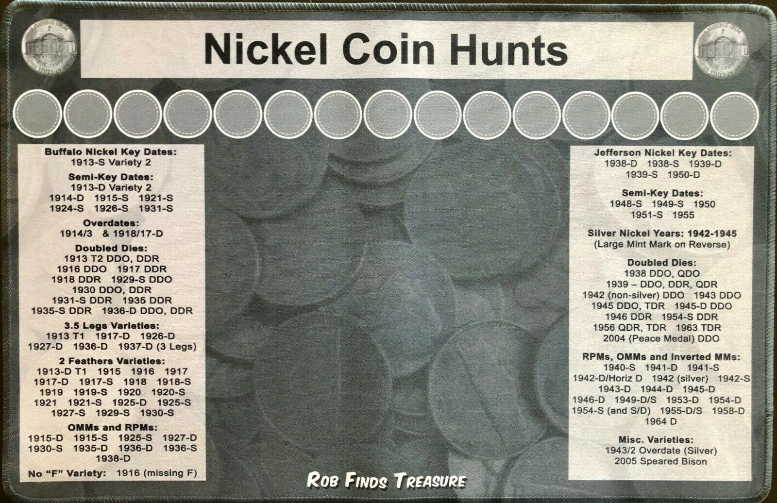 11" X 17" Nickel Coin Roll Hunting Mat - Rubber Backed And Safe For Coins!