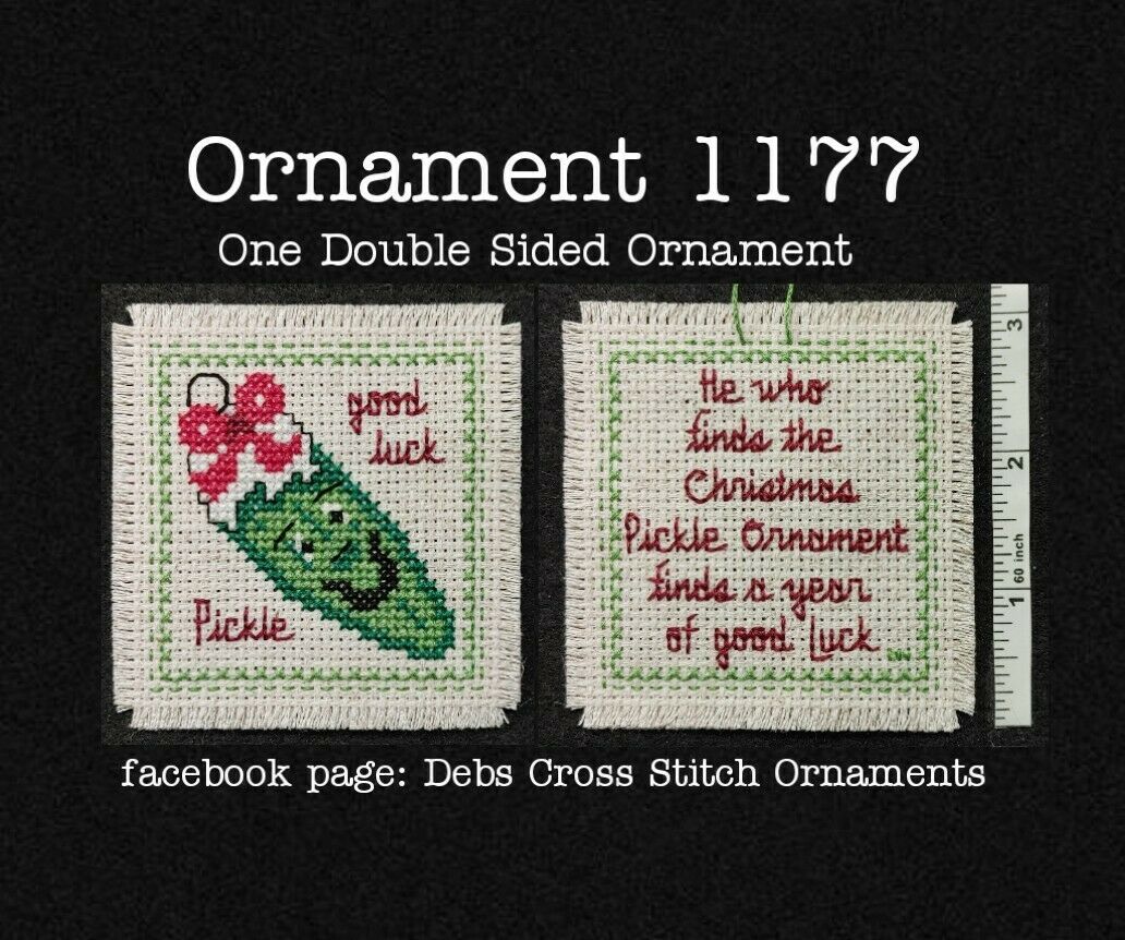 1177 Pickle Luck Christmas Finished Cross Stitch Ornament Completed